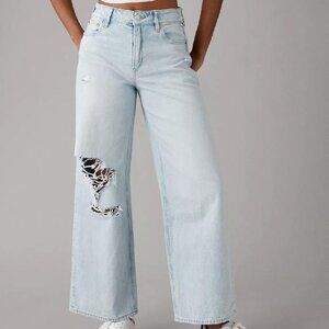 American Eagle Womens Blue Strigid Super High-Rise Baggy Wide-Leg Ankle Jeans 20